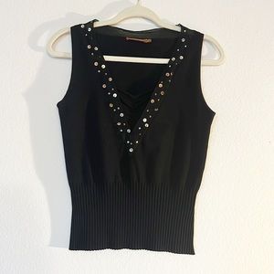 Belldini Women’s V-Neck Blouse in Black Color w.  Gold Sequin, Size S